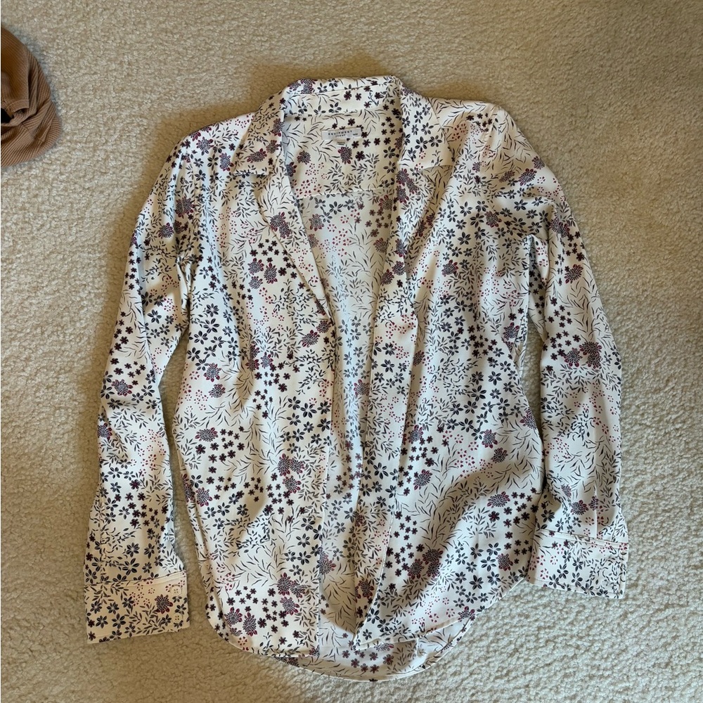 Equipment Purple and Cream Button Down Shirt with Notched Collar